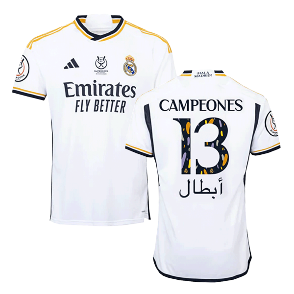 Campeones 13 Real Madrid Campeones Supercopa Home Soccer Jersey 2023 24