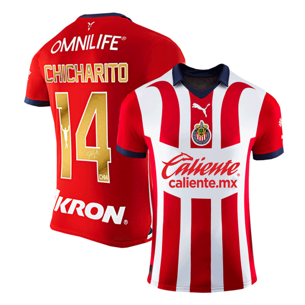 Gold Chicharito 14 Chivas Home Soccer Jersey 2023 24