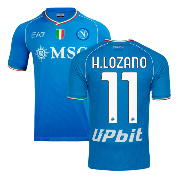 H Lozano 11 Napoli Home Authentic Soccer Jersey 2023 24