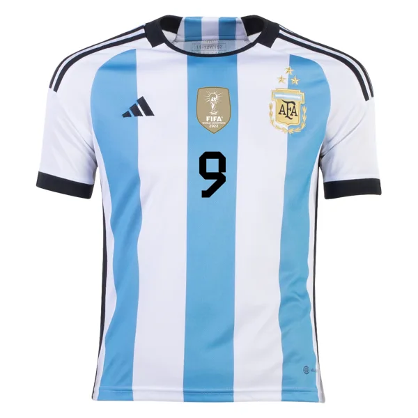 J Alvarez 9 Argentina Three Stars Home Jersey 2022 2