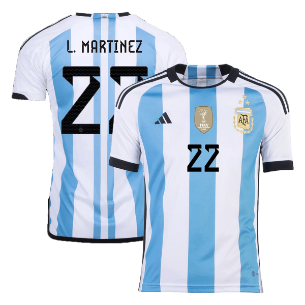 L Martinez 22 Argentina Three Stars Home Jersey 2022