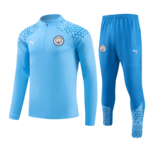 Manchester City 1 4 Zip Tracksuit 2023 24 Kids Blue