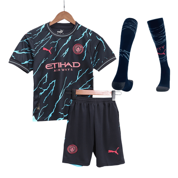 Manchester City Third Away Kids Soccer Jerseys Full Kit 2023 24