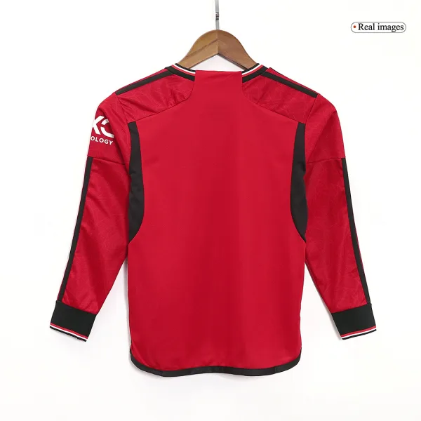 Manchester United Home Long Sleeve Kids Soccer Jerseys Kit 2023 24 2