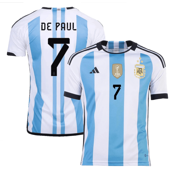 New De Paul 7 Argentina Three Stars Home 2022 Champion Jersey