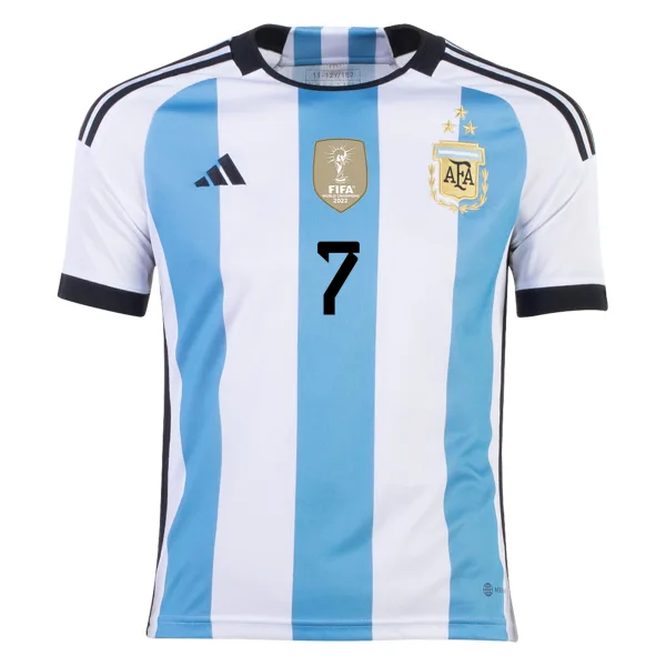 New De Paul 7 Argentina Three Stars Home 2022 Champion Jersey 2