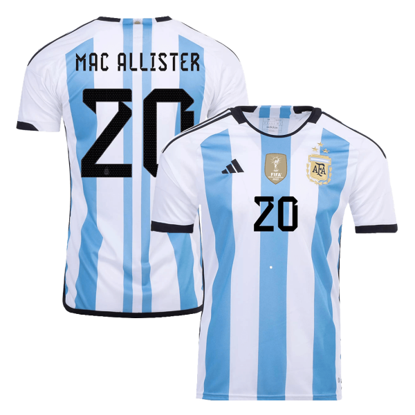 New Mac Allister 20 Argentina Three Stars Home 2022 Champion Jersey