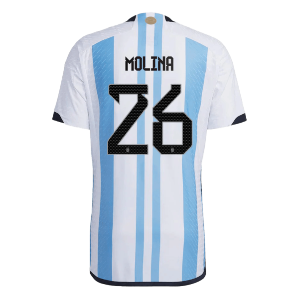 New Molina 26 Argentina Three Stars Home World Cup 2022 Champion Authentic Jersey