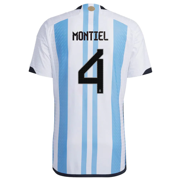 New Montiel 4 Argentina Three Stars Home World Cup 2022 Champion Authentic Jersey