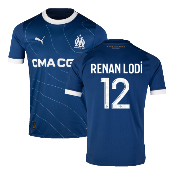 Renan Lodi 12 Marseille Away Soccer Jersey 2023 24