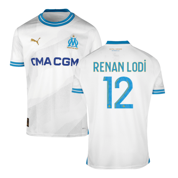 Renan Lodi 12 Marseille Home Soccer Jersey 2023 24