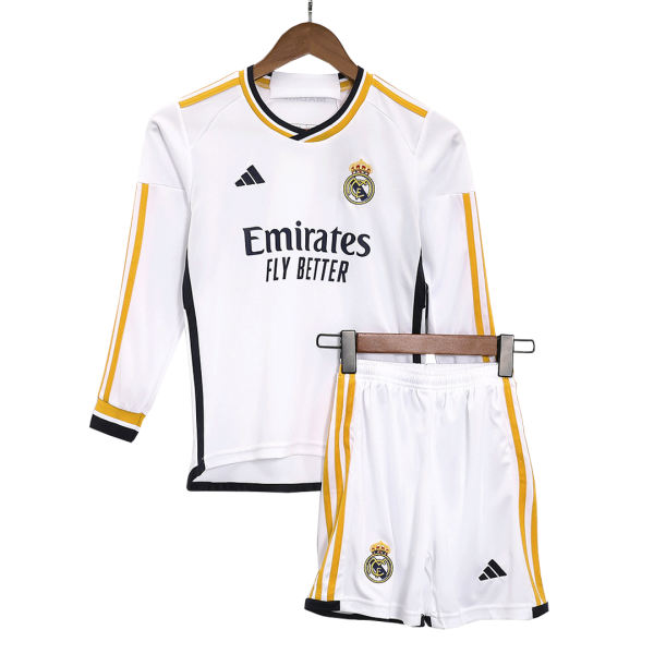 Real Madrid Home Long Sleeve Kids Soccer Jerseys Kit 2023 24