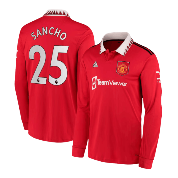 Sancho 25 Manchester United Home Long Sleeve Soccer Jersey 2022 23