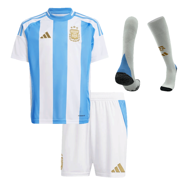 Argentina Home Kids Soccer Jerseys Full Kit Copa America 2024