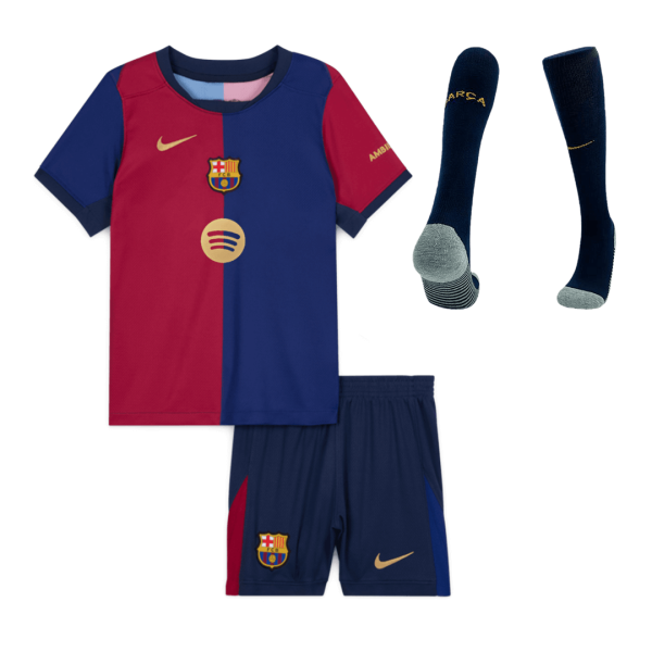 Barcelona Home Kids Soccer Jerseys Full Kit 2024 25 Spotify Logo Without Text