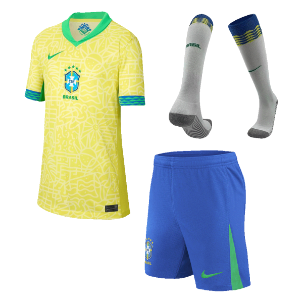 Brazil Home Kids Soccer Jerseys Full Kit Copa America 2024