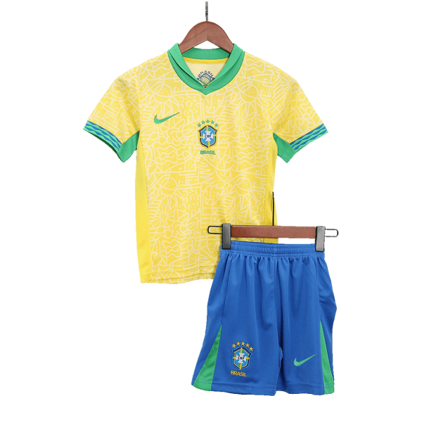 Brazil Home Kids Soccer Jerseys Full Kit Copa America 2024 2