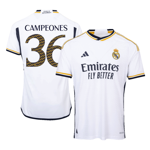 Campeones 36 Real Madrid Home Authentic Soccer Jersey 2023 24