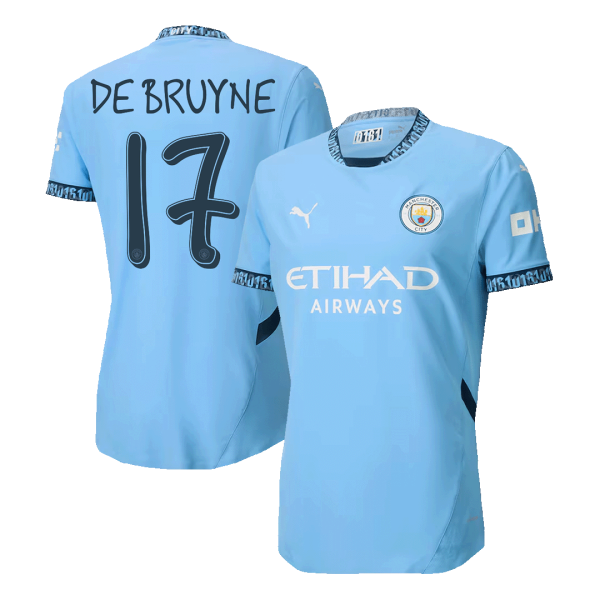 De Bruyne 17 Manchester City Home Authentic Soccer Jersey 2024 25 Ucl