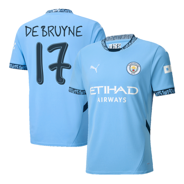 De Bruyne 17 Manchester City Home Soccer Jersey 2024 25 Ucl