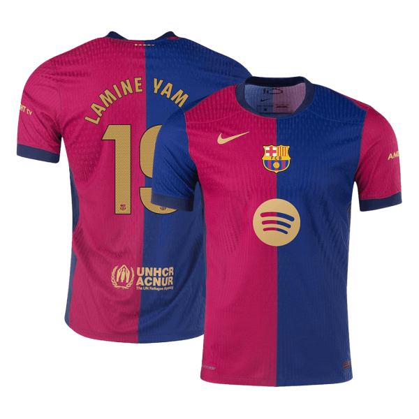 Lamine Yamal 19 Barcelona Home Authentic Soccer Jersey 2024 25 Spotify Logo Without Text