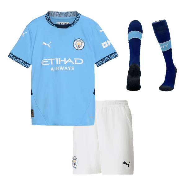 Manchester City Home Kids Soccer Jerseys Full Kit 2024 25