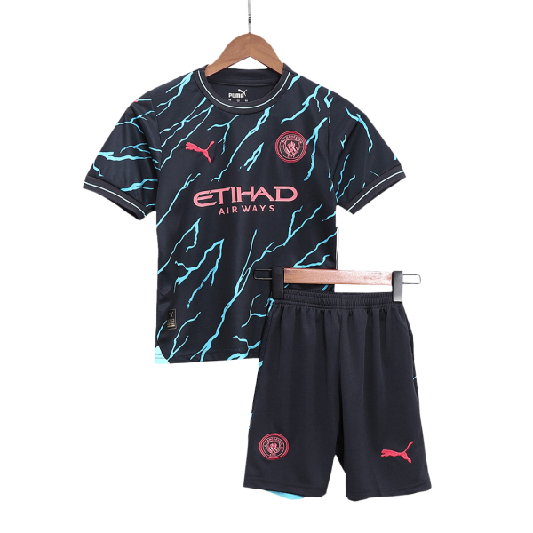 Manchester City Third Away Kids Soccer Jerseys Kit 2023 24