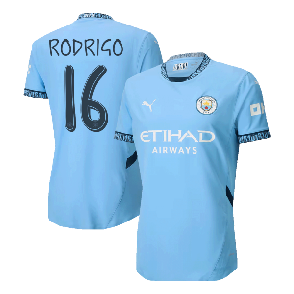 Rodrigo 16 Manchester City Home Authentic Soccer Jersey 2024 25 Ucl