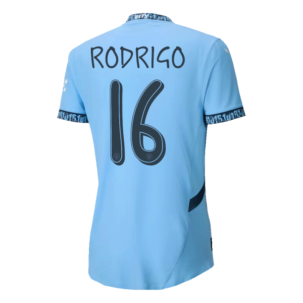 Rodrigo 16 Manchester City Home Authentic Soccer Jersey 2024 25 Ucl 2