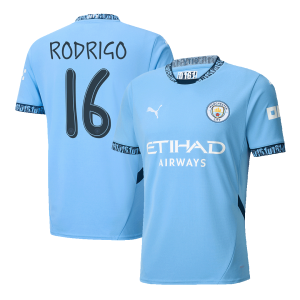 Rodrigo 16 Manchester City Home Soccer Jersey 2024 25 Ucl