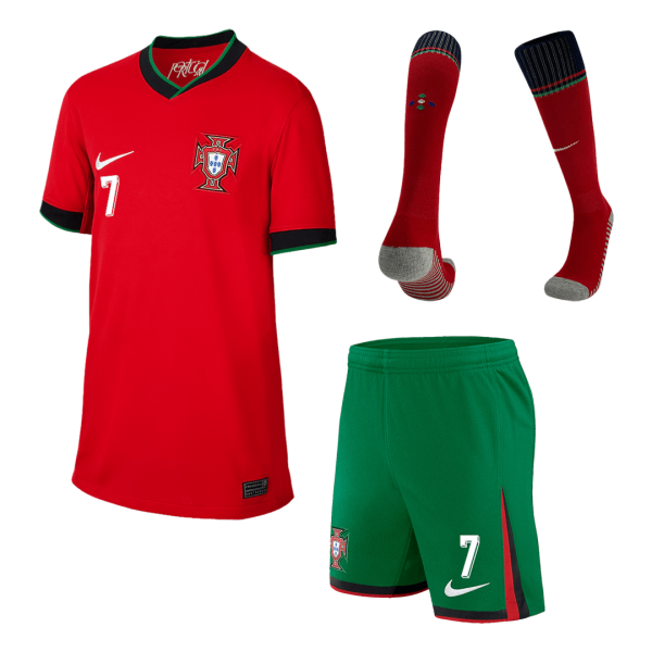 Ronaldo 7 Portugal Home Kids Soccer Jerseys Full Kit Euro 2024