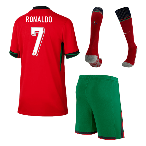 Ronaldo 7 Portugal Home Kids Soccer Jerseys Full Kit Euro 2024 1